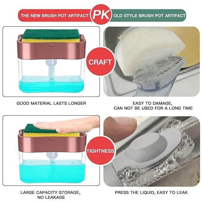 2 in 1 Soap Dispenser with Sponge for Kitchen Cleaning- 400 ML