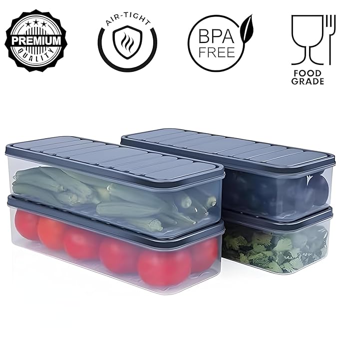Plastic Fridge Organizer Containers Set of 6 for Kitchen Storage