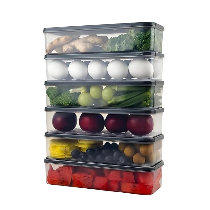 Plastic Fridge Organizer Containers Set of 6 for Kitchen Storage