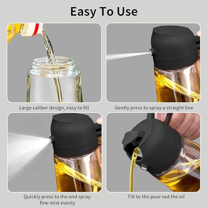 Premium Glass Oil Spray Bottle 2-in-1 Kitchen Dispenser 500ml