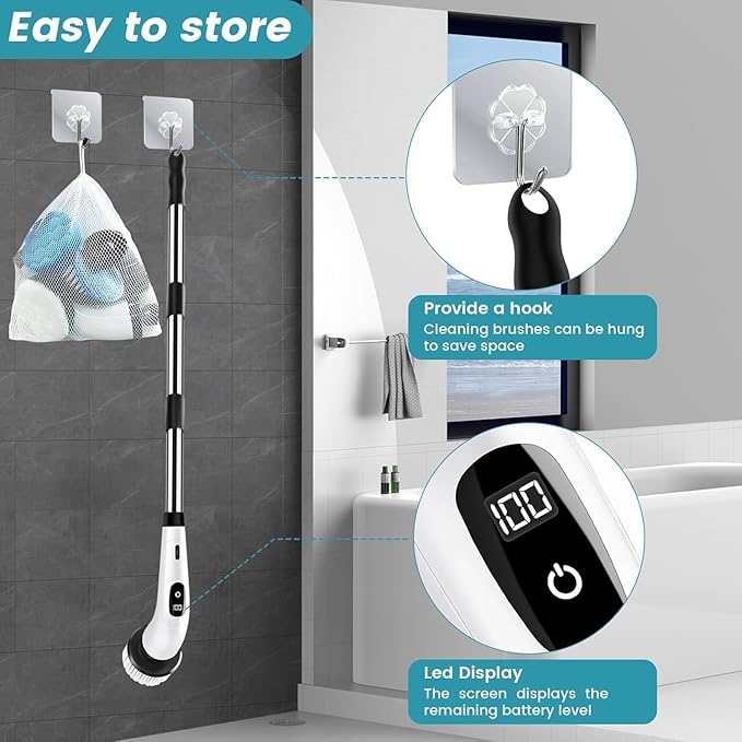 Electric Spin Scrubber with 9 Brush Heads for Deep Cleaning