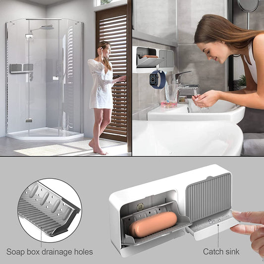 2-in-1 Wall Mounted Soap Box with Lid for Bathroom