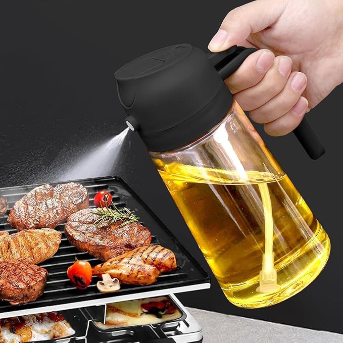 Premium Glass Oil Spray Bottle 2-in-1 Kitchen Dispenser 500ml