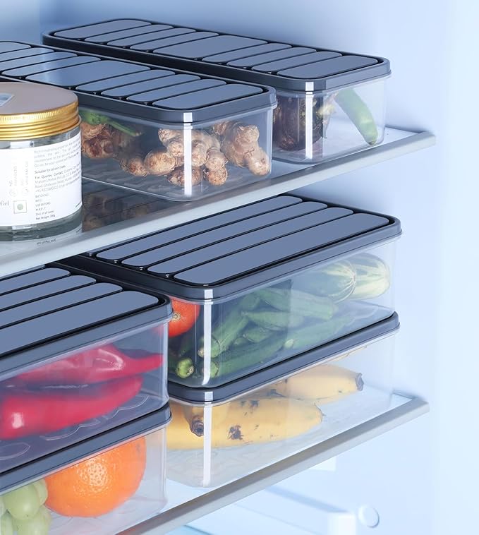 Plastic Fridge Organizer Containers Set of 6 for Kitchen Storage