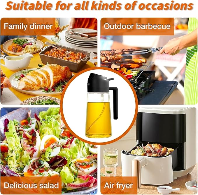 Premium Glass Oil Spray Bottle 2-in-1 Kitchen Dispenser 500ml