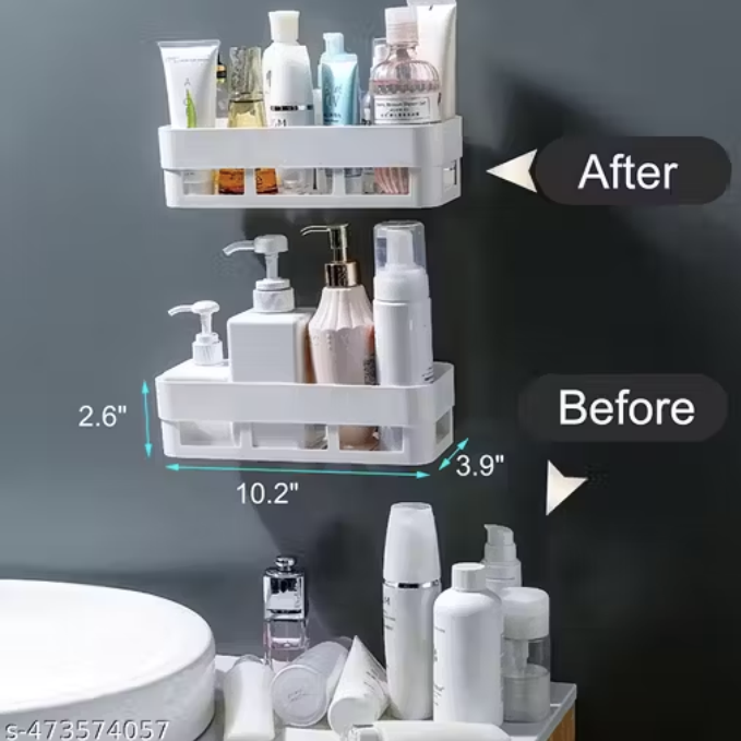 Multipurpose Wall Mount Bathroom Shelf with Soap Dish & Organizer Set (Pack of 2)