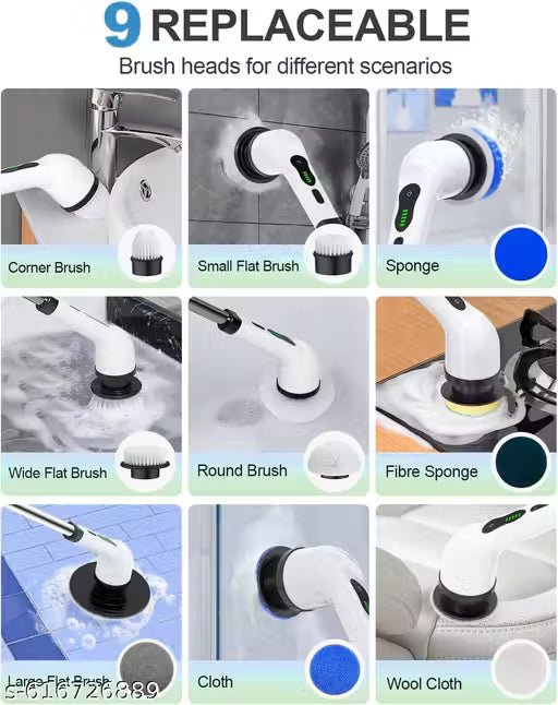 Electric Spin Scrubber with 9 Brush Heads for Deep Cleaning
