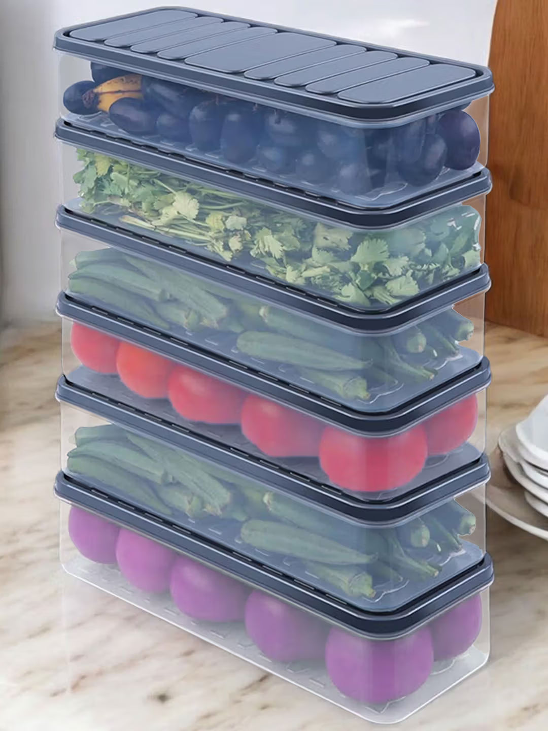 Plastic Fridge Organizer Containers Set of 6 for Kitchen Storage